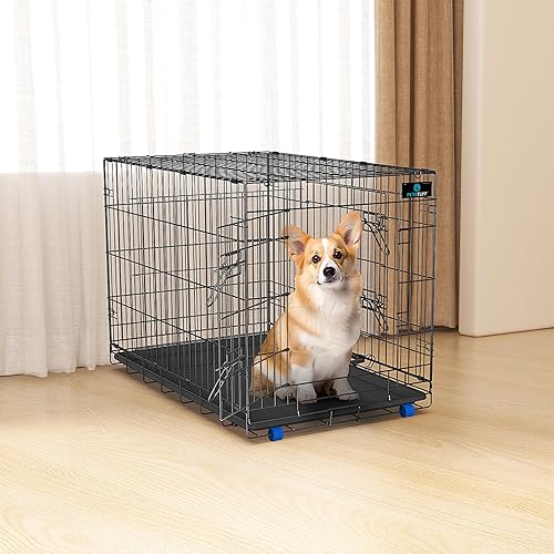 PetsTuff Great CRATES - Jaula grande para perros de 36 pulgadas, perrera resistente con panel divisor para mascotas de 40 a 60 libras, bandeja
