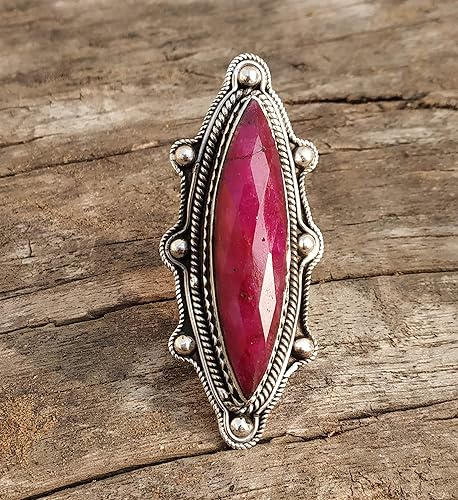 Miniatura 2 de Ruby Ring, Bohemian Jewelry, Long Ring, Eye Shape, Bridesmaids Gift, Promise Engagement Ring, 925 Sterling Silver Ring, Full Finger Jewelry,