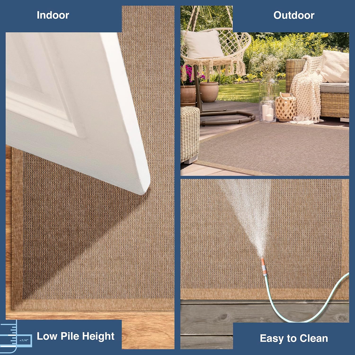 Liora Manne Sahara Indoor/Outdoor Power Loomed Synthetic Blend Low Profile Area Rug - Traditional Border Casual Accent (Texture Border Navy) (1'11" x 7'6")