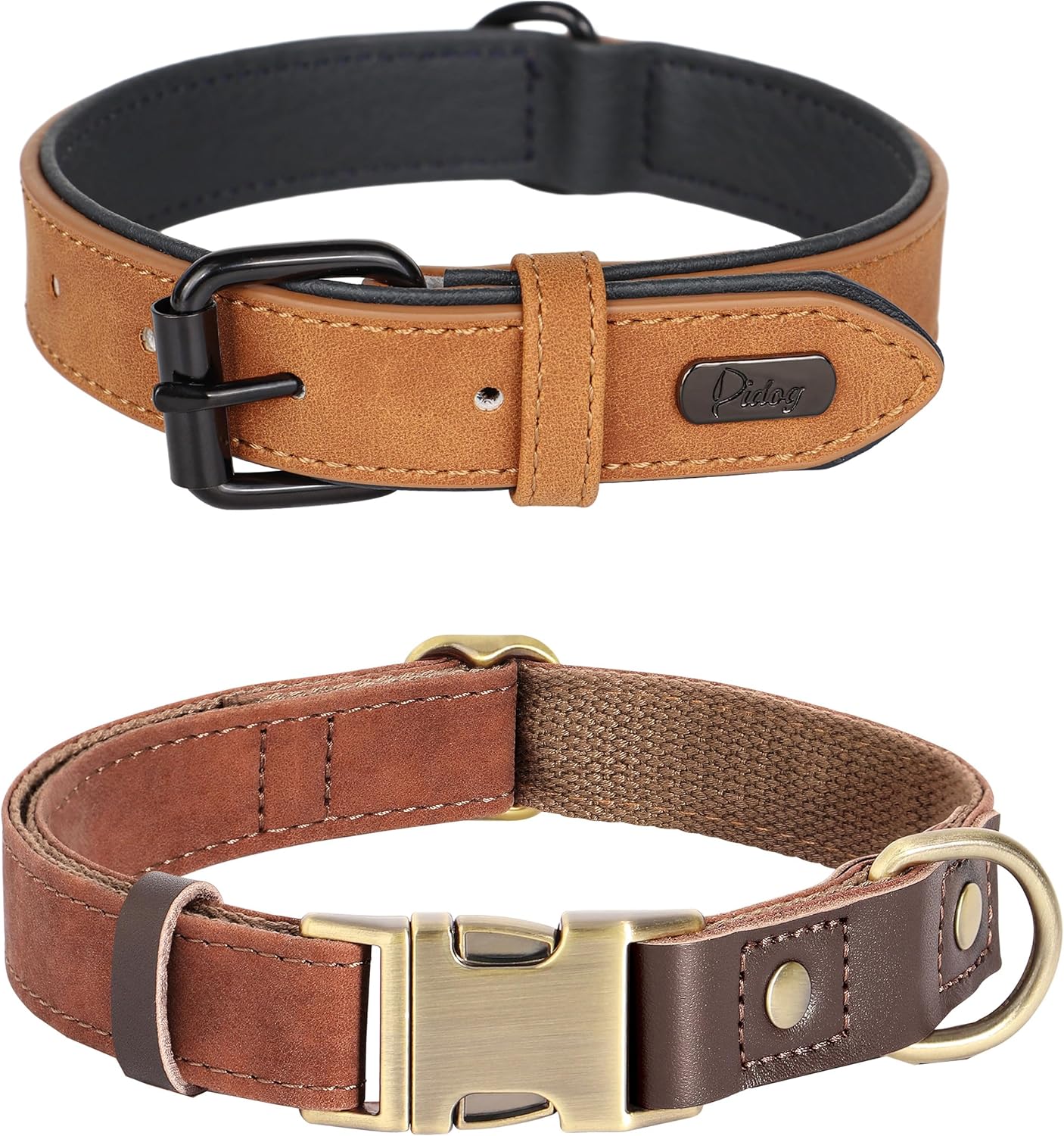 Didog Soft Padded PU Leather Dog Collar and Quick Released PU Leather Dog Collar for Medium Dogs