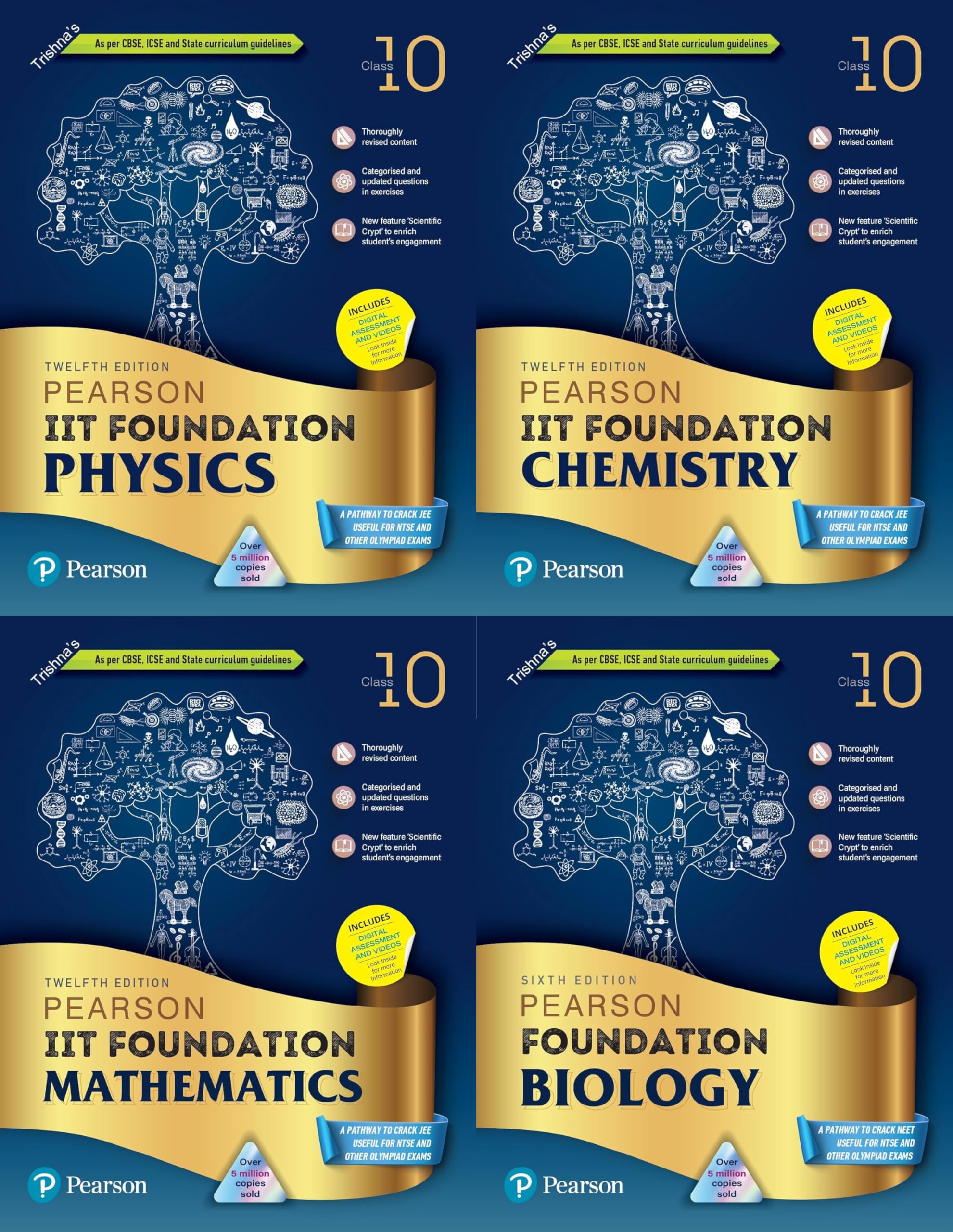 P.E.A.R.S.O.N. - Trishna's Class 10th Foundation JEE/NEET - Physics + Chemistry + Maths + Biology - Set of 4 Books - with QR for Online Resources - For 2025 Exams [ENGLISH MEDIUM]