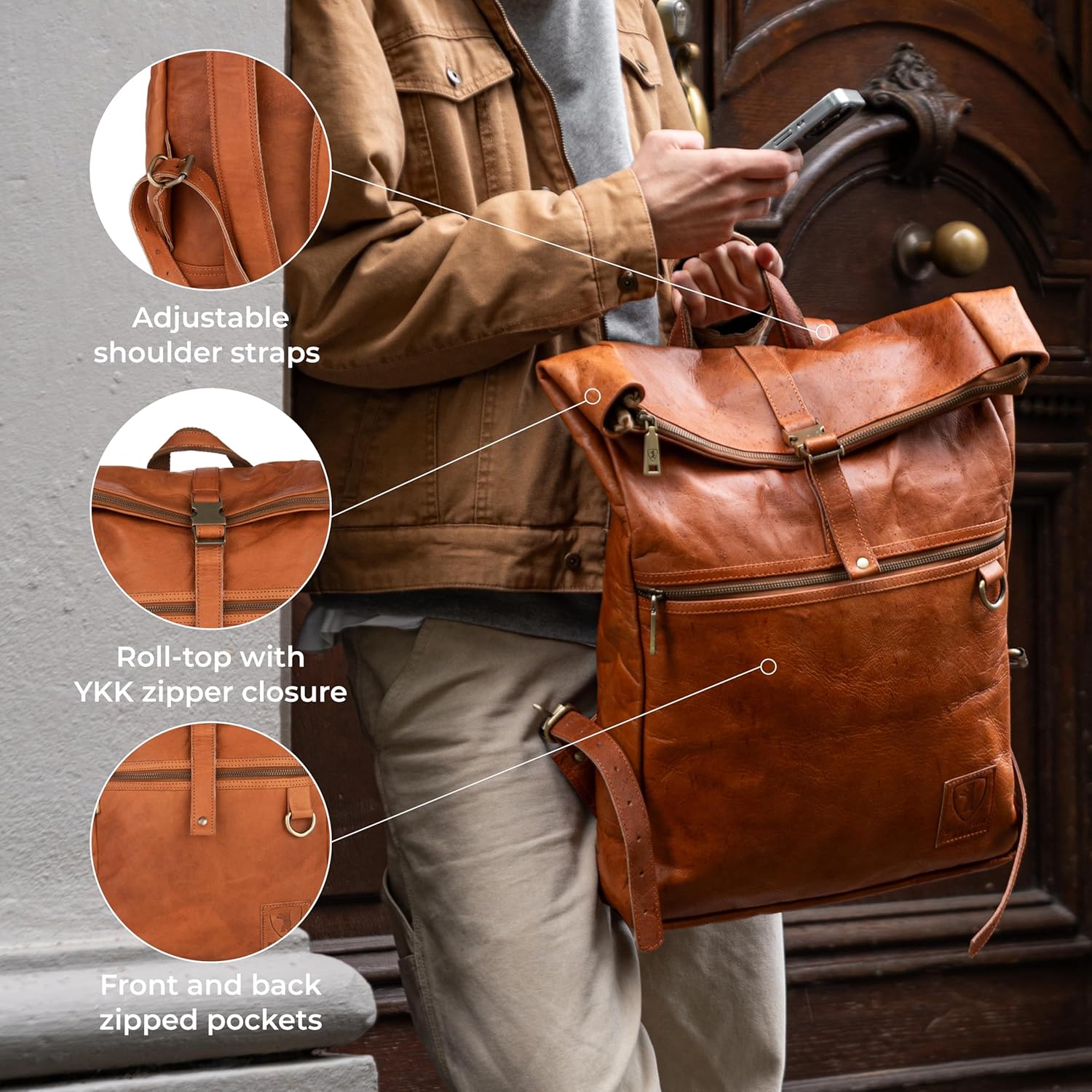 BERLINER BAGS Vintage Genuine Leather Backpack Utrecht, Laptop Backpack, Travel Backpack for Women and Men - Brown - Image 5