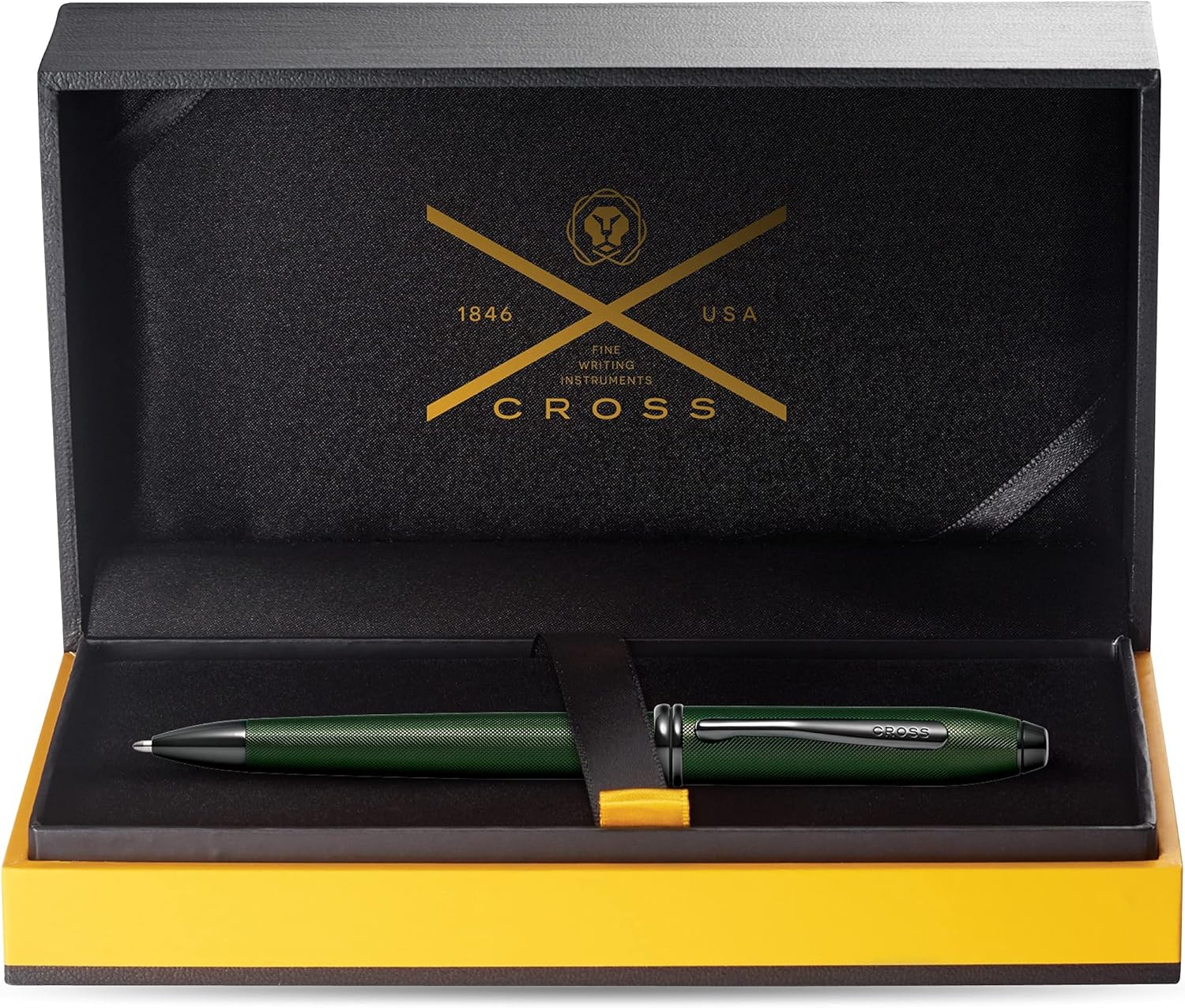 Cross Townsend Matte Green PVD Micro-knurl Ballpoint Pen, Black Ink - Elegant Pen, Black Ink for Effortless Writing - Consistent, Smooth Writing - Large Nib - Long-Lasting - Includes Gift Box
