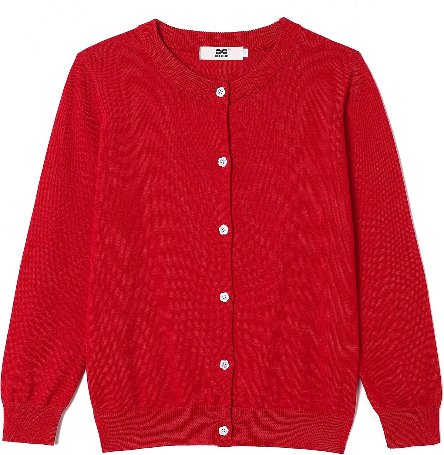 Girls' Cardigan Sweater [Cute Petal Buttons] Cotton Long Sleeve Crewneck Uniform Sweater for 5-14 Years Girls - Image 3