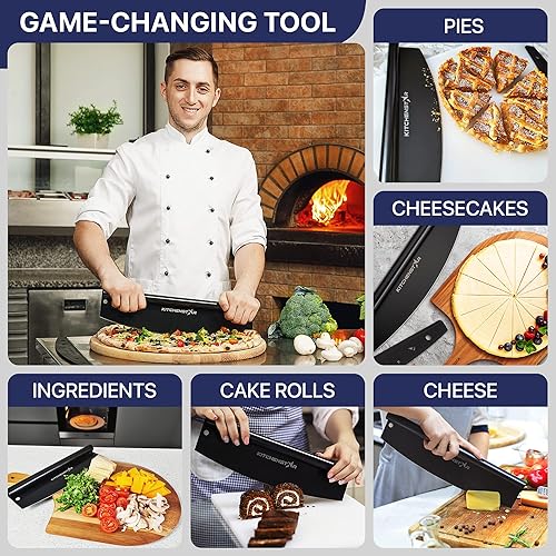 Miniatura 60 de Kitchenstar Cortador de pizza de 14" Cuchillo de acero inoxidable afilado para rebanar - Estilo balancín con cubierta de hoja Picar y rebanar a)