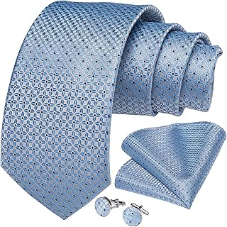 Mens Tie Set Silk Solid Paisley Necktie and Pocket Square Cufflinks Classic Formal Ties for Men Wedding Party