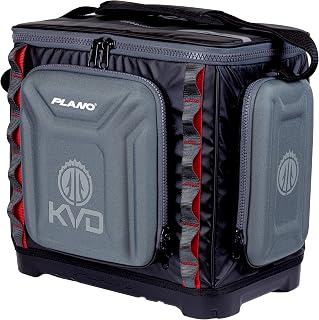Plano KVD 3700 Signature Series Tackle Bag - Water-Resistant Customizable Fishing Storage with 3700 Boxes, Black/Red