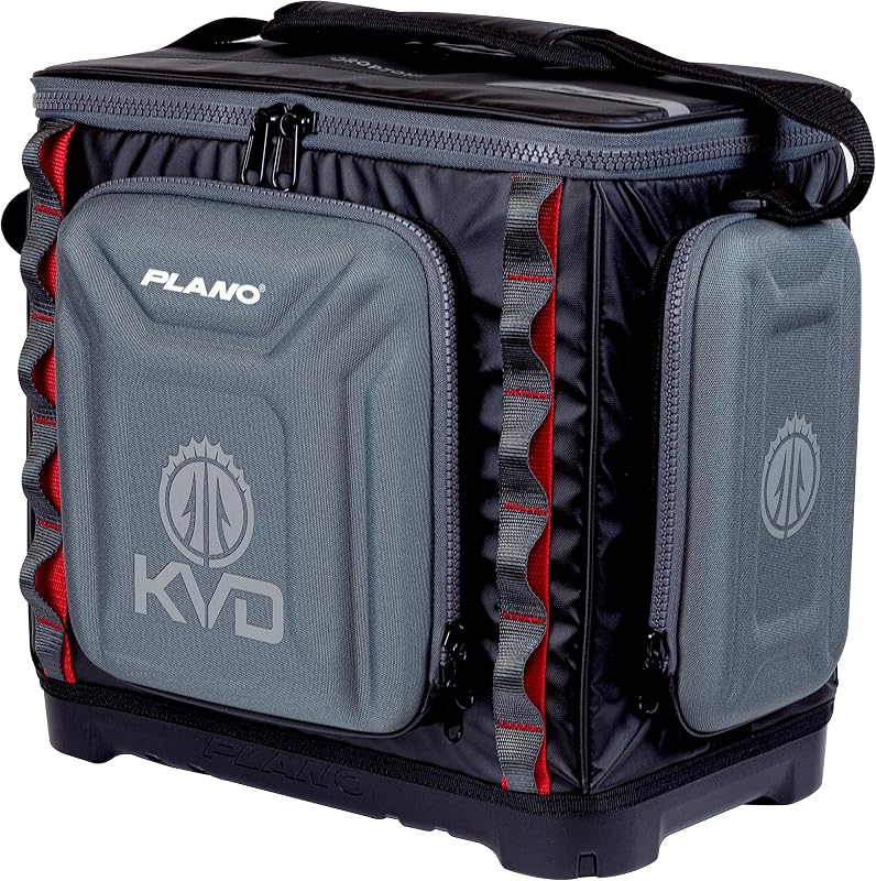 Bolsa de aparejo KVD 3700 Signature Series, negra con detalles en rojo, tela recubierta de TPE resistente al agua, almacenamiento de pesca personalizable de primera calidad, bolsa de aparejo suave