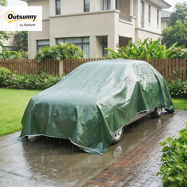 Outsunny Telo Impermeabile Esterno 6x4 m, Telone Impermeabile per Esterno PE con Occhielli Rinforzati, A UV per Mobili da Giardino, Serra, Telo di Base, Legna da Ardere, Verde - 2