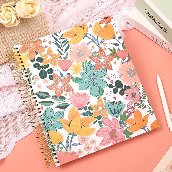 CAGIE Hardcover Spiral Notebook College Ruled Aesthetic Spiral Notebook Journal with Large Pockets Note Book for Note Taking Work Women Writing, 8.5 x 11