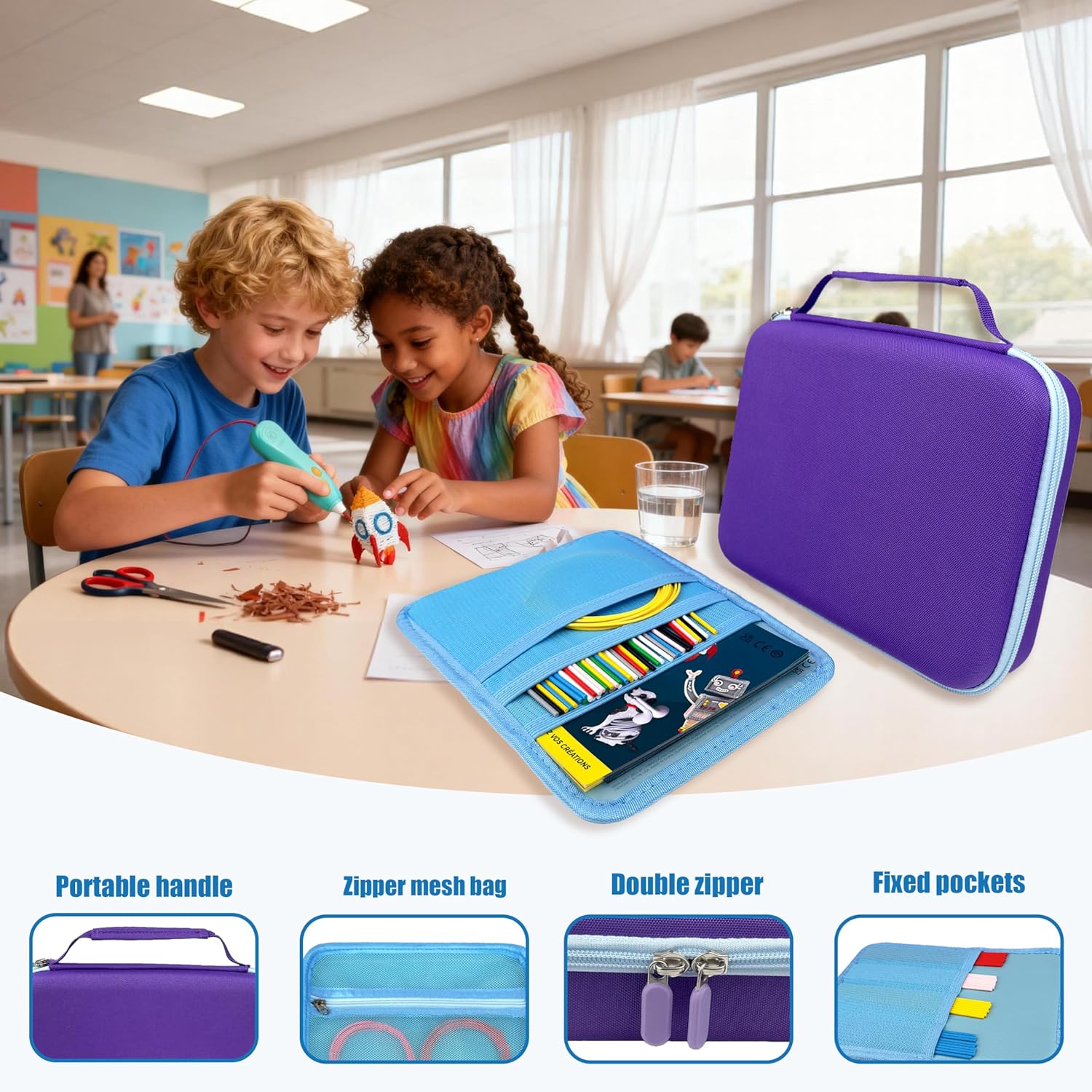 Hard Case Compatible with NEW 3Doodler Start+ Essentials (2024), Educational STEM Toy Durable Box Storage 3D Pen for Kids,Hold 3D Pen Filament Filaments and Accessories (Purple)