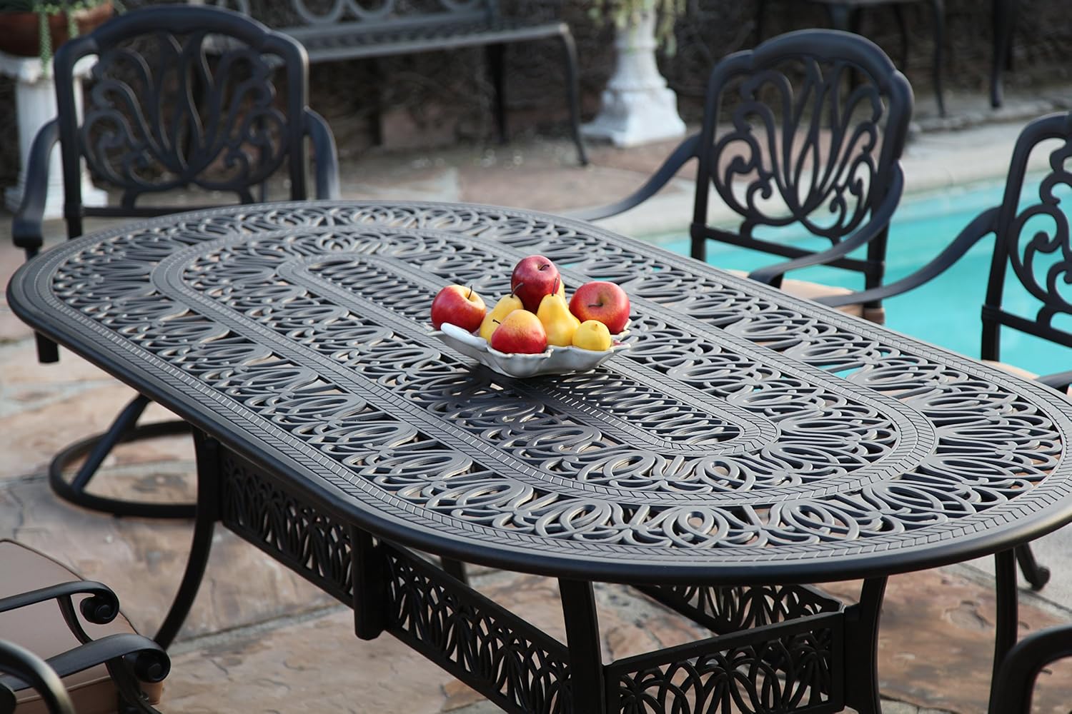 CBM Patio Elisabeth Collection Cast Aluminum 7 Piece Dining Set with 2 Swivel Rockers 4 Arm-Chairs SH216-2S4A cbm1290