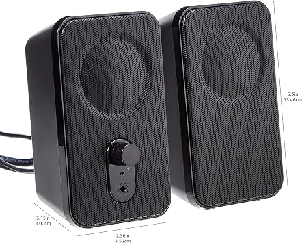 Amazon Basics AC-Powered Computer Speakers for Desktop or Laptop PC with Volume Control, Headphone Jack, Black (US Version)