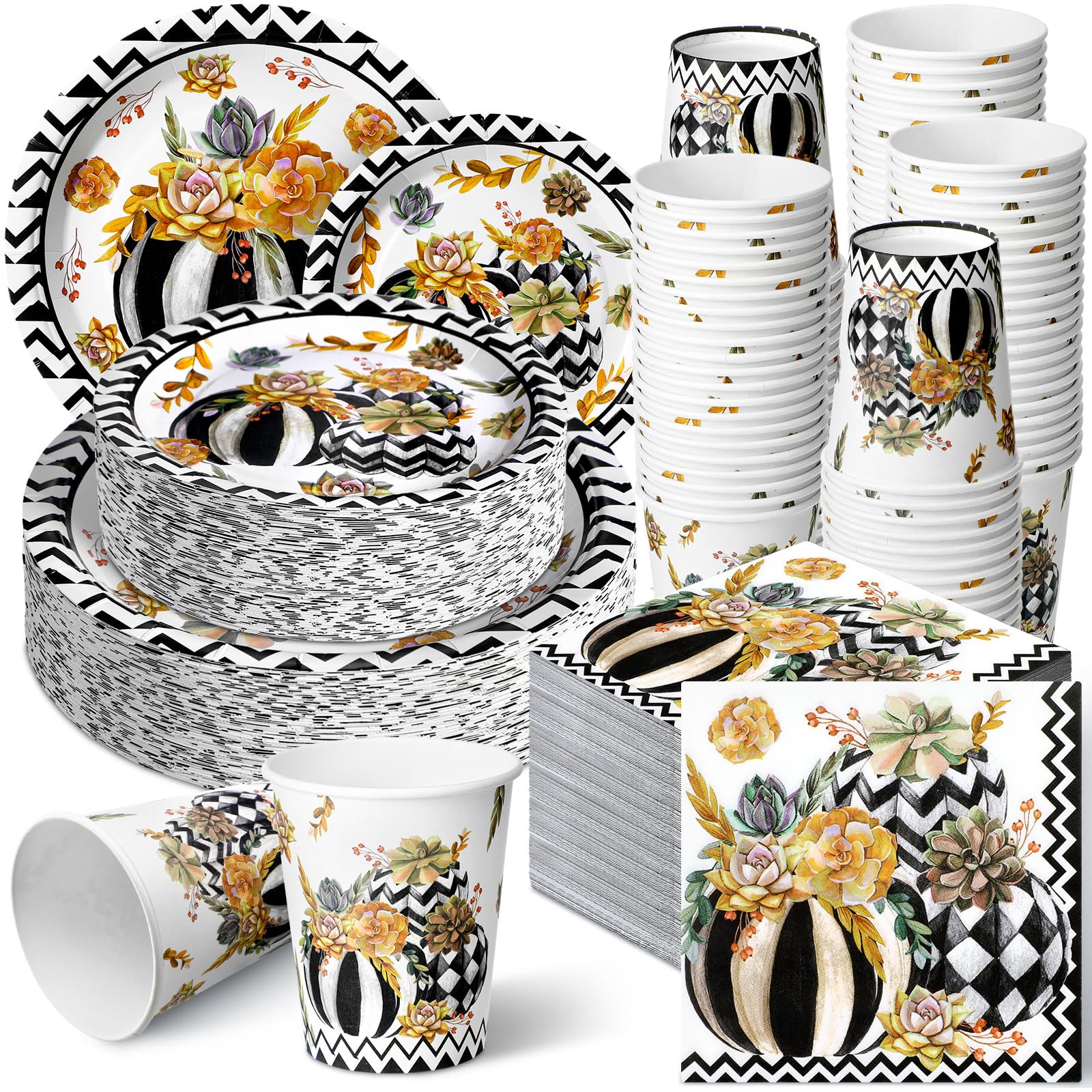 Hsei 250 platos y servilletas de calabaza otoñal, decoración de fiesta, juegos de vajilla desechables, suministros de fiesta de cumpleaños, sirve para 50 invitados, vajilla de bebé, despedida de