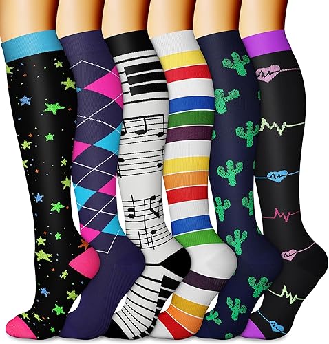 CHARMKING 6 pares de calcetines de compresión para mujeres y hombres, el mejor apoyo para enfermeras, correr, atletismo, viajes de vuelo