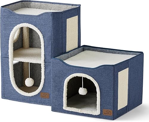 Miniatura 148 de Bedsure Casa para gatos de 2 pisos, condominios para gatos de interior con almohadilla para rascar y colgar bolas esponjosas, muebles pequeños
