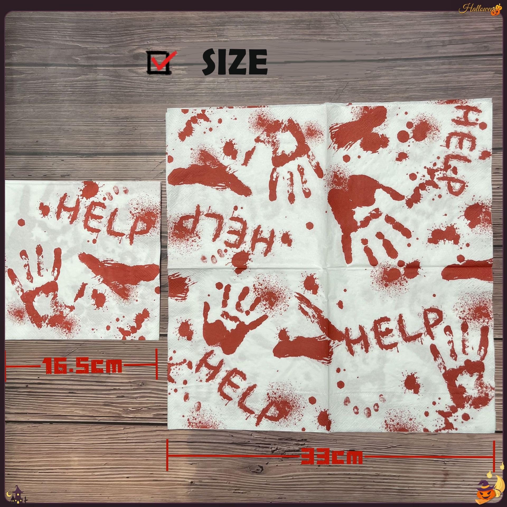 20 Pieces Bloody Napkins Red HELP Paper Napkins disposable Dinner Napkins for Halloween Get-together DIY Parties Horror Theme Birthday Halloween Party Decor