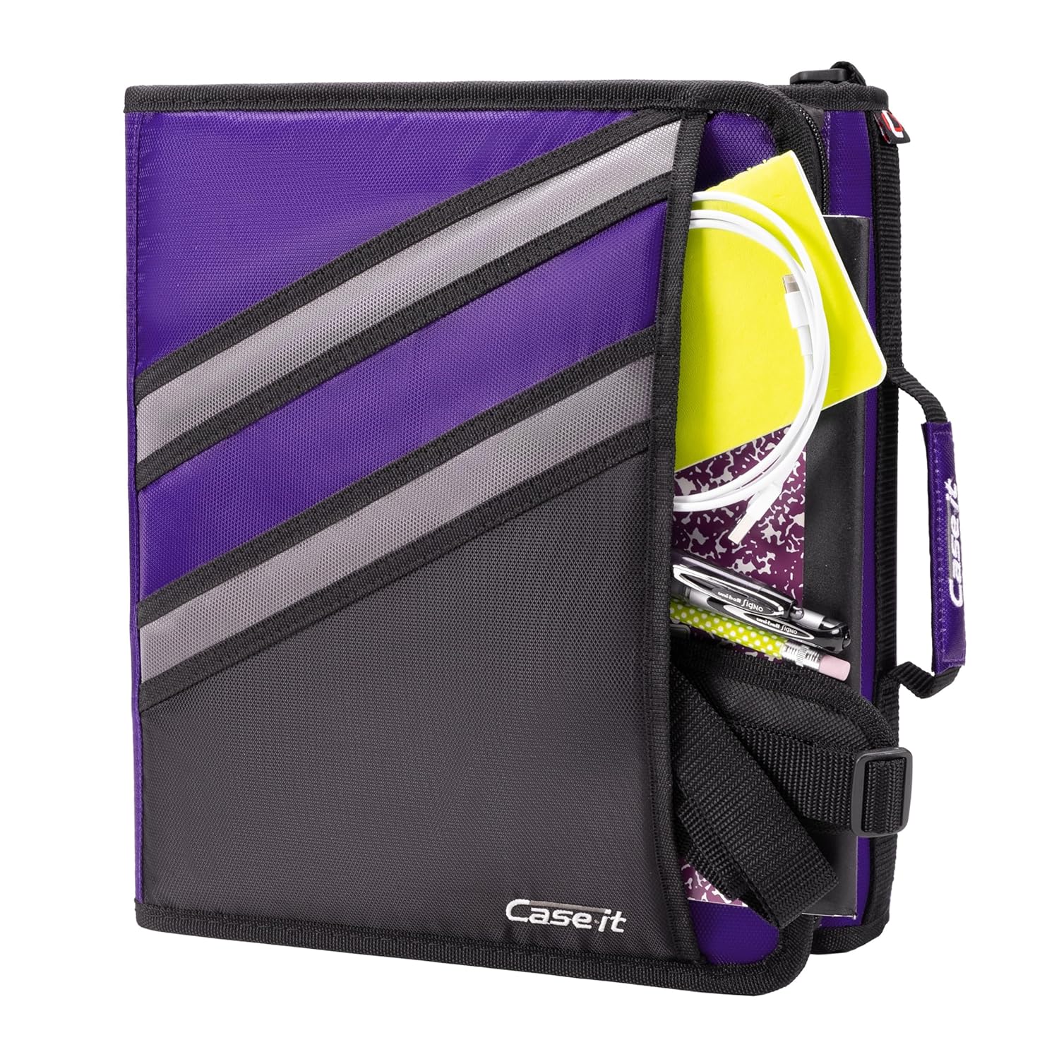 Case-it The Z Shape Zipper - Two s in One - Double Sided 1.5 Inch D-Ring - Multiple Pockets - 500 Page Capacity - Comes with Shoulder Strap, Deep Purple, Z-176