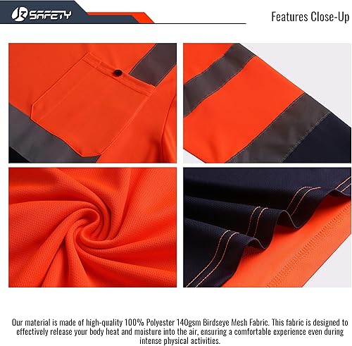 Miniatura 10 de JKSafety Paquete de 3 camisetas de seguridad de manga larga de alta visibilidad para construcción y trabajo diario, camisas reflectantes para