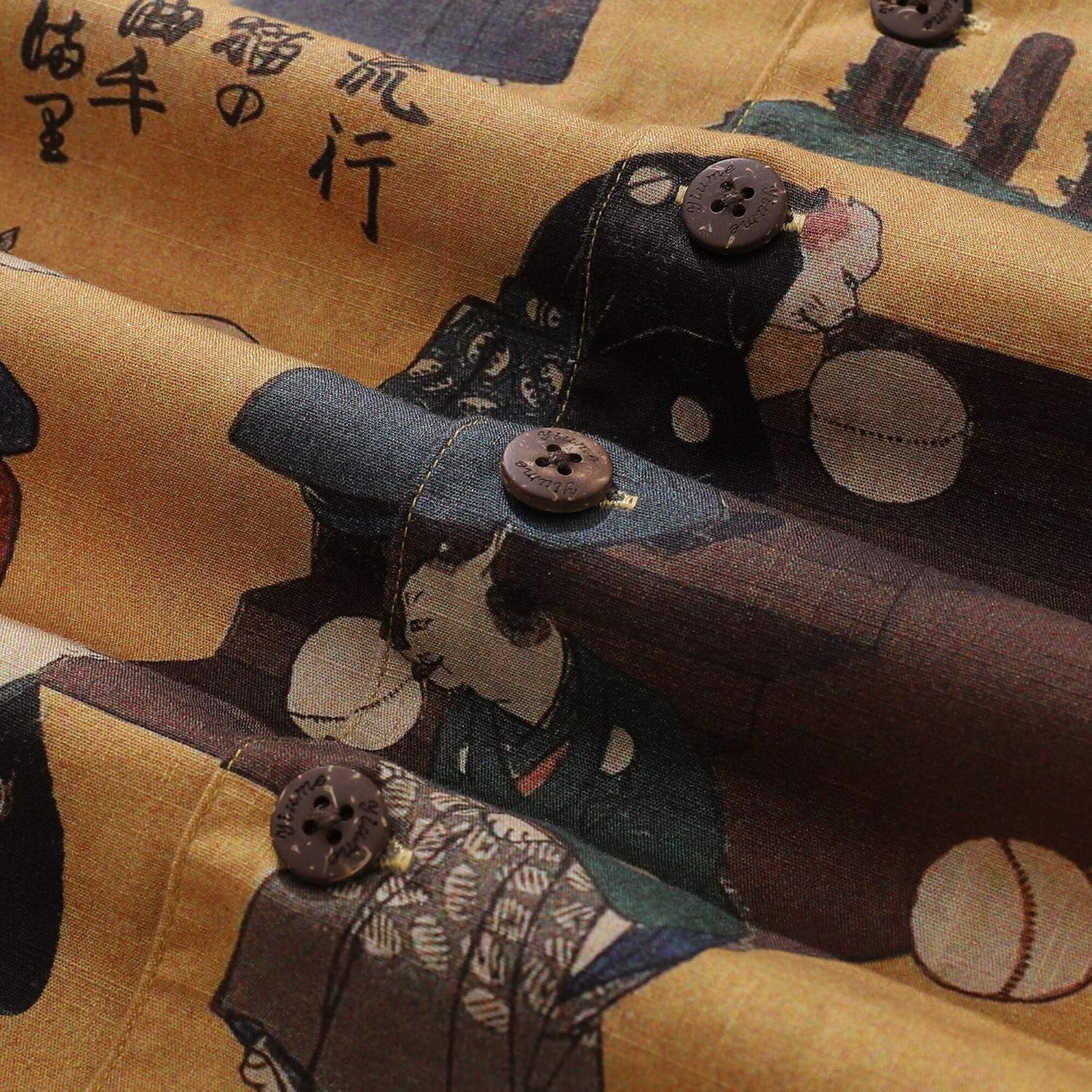 Mens Japanese Hawaiian Shirt The Cat that Kicked Cuju Cotton Camp Collar Short Sleeve Aloha Shirt The Cuju Cat