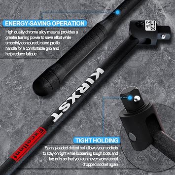 1/2 Drive Heavy Duty Breaker Bar, 600 mm Pro Power Knuckle Breaker Flexi Bar, Flexible Handle Breaker Bar, Socket Wrench, Wheel Nut Spanner