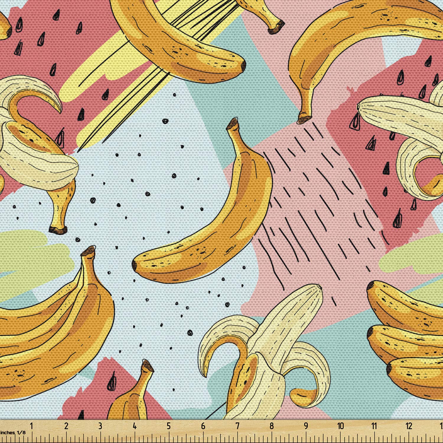 Lunarable Fruit Fabric by The Yard, Watermelon Banana Summer Exotic Tropical Food Digital Watercolor Menu Graphic, Decorative Fabric for Upholstery and Home Accents, 1 Yard, Multicolor