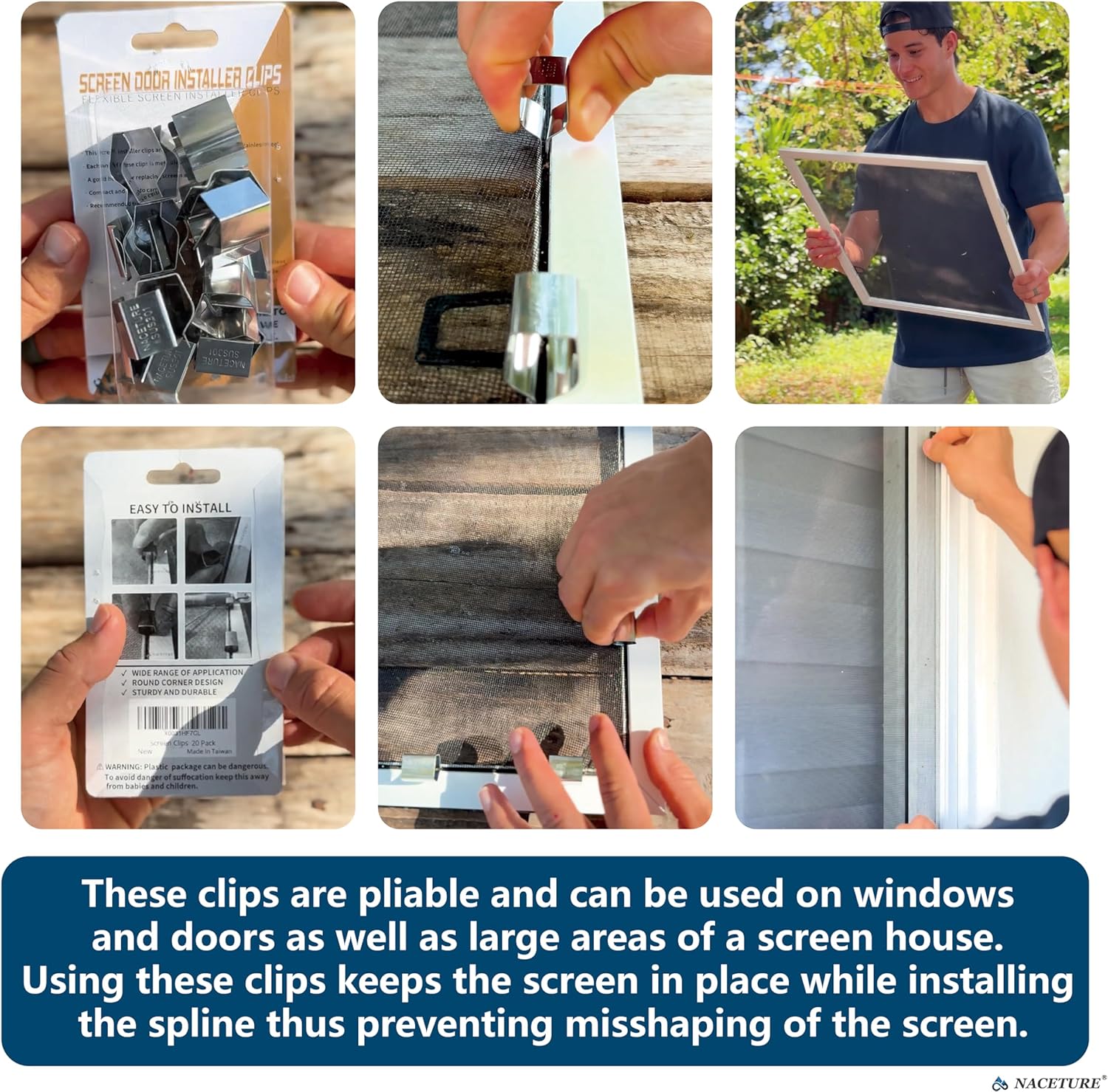 Screen Door Installer Clips - 20 Pieces Screen Clips for rescreening and Screen Retainer Clips for Patio and Garage Window for Installing Window and Door Screens (20 Pack)