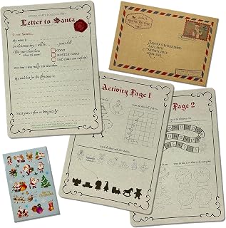 Letter to Santa Vintage Keepsake Bundle Pack - INCLUDES: Letter to Santa Claus, 2 Activity Drawing pages,North Pole Envelope, Santa Sticker Sheet