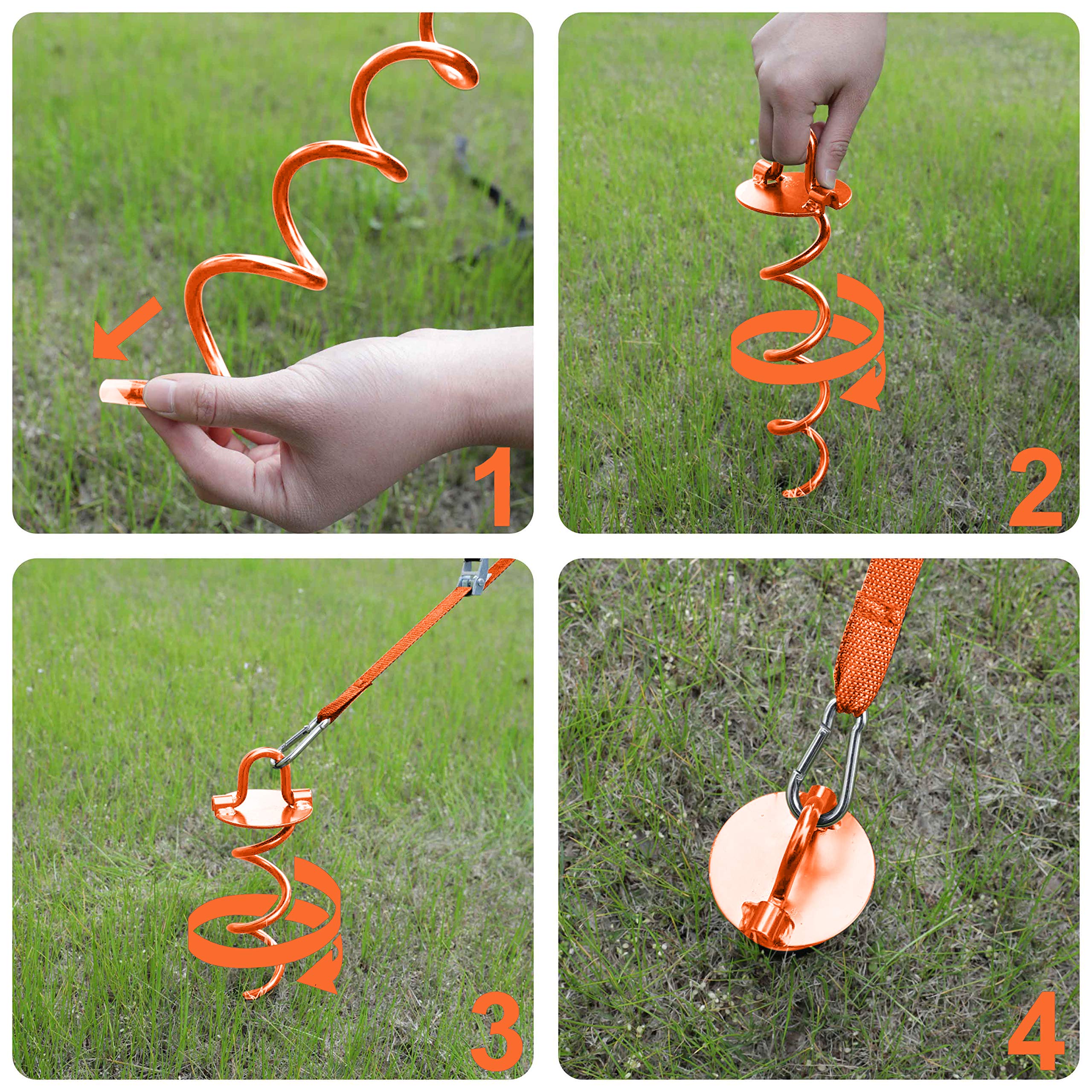 ABCCANOPY Ancoraggio a spirale con laccio per cani, picchetti di ancoraggio per trampolino per altalene di ancoraggio, porta da basket portatile, gazebo, tenda, legami bonus per legare il cane, 4
