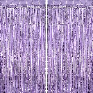 Light Purple Fringe Curtains, Xtra Large Foil Fringe Curtains, Pack of 2 Foil Light Purple Backdrop Curtains Party Decorations for Birthday Wedding Bridal Shower Cocktail Christmas New Year Party
