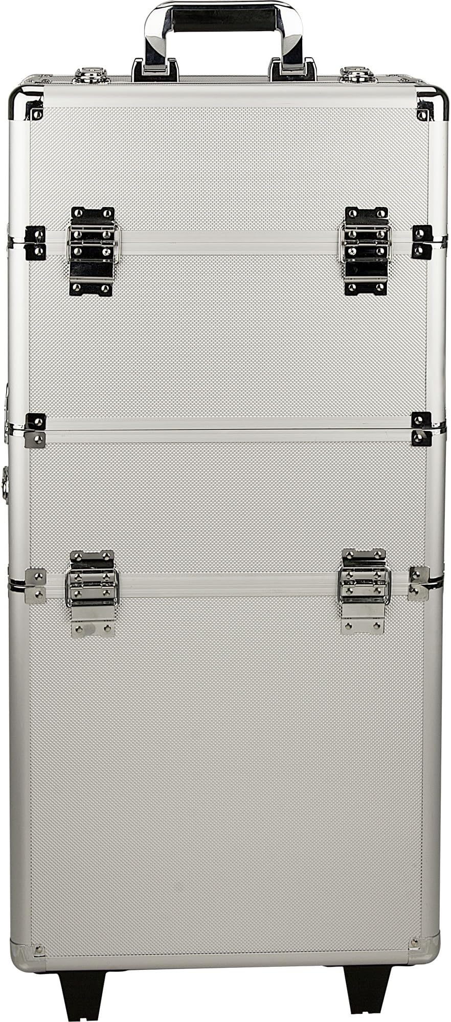 Professional Rolling Aluminum Cosmetic Makeup Case and Extendable Trays, Silver Dot