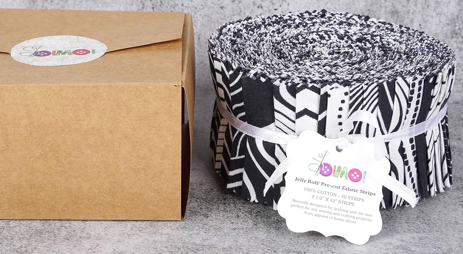 Soimoi 40Pcs Illusion Print Cotton Precut Fabrics for Quilting Craft Strips 2.5x42 inches Jelly Roll - White & Black