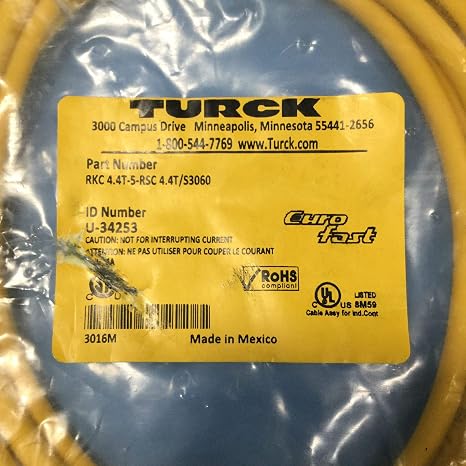Turck Rkc 4.4T-5-Rsc 4.4T/S3060, Eurofast Double-End Cordset, U-34253 Rkc 4.4T-5-Rsc 4.4T/S3060