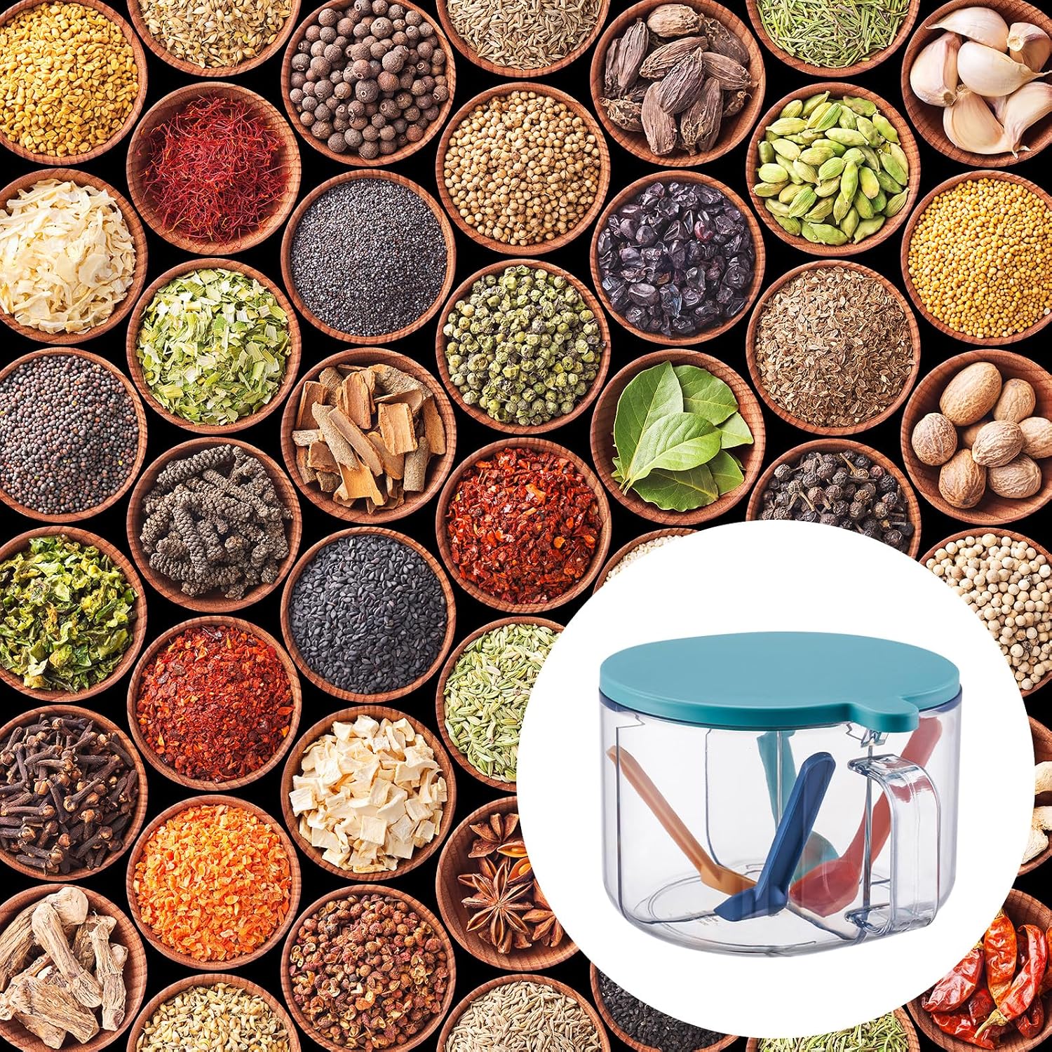 4 Pots Spice Dispenser with Spoon, Acrylic Seasoning Box with Covers and Spoons for Spice,Sugar, Salt, Sugar (Green)