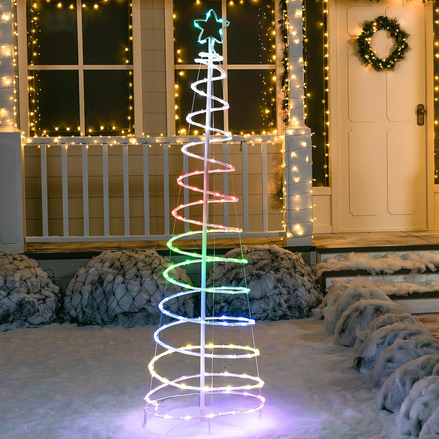 Joiedomi 6ft Smart Animated Lightshow Spiral Christmas Tree 135 LED Multicolor Yard Light for Christmas Event Decoration, Christmas Outdoor Yard Garden Decorations, Christmas Eve Night Deco : Patio, Lawn & Garden