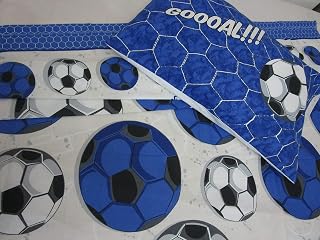 Single Bed Set with Football Design Black / Light Blue 100% Cotton Natural Fiber Made in Italy Max Sizes 2021!!!!