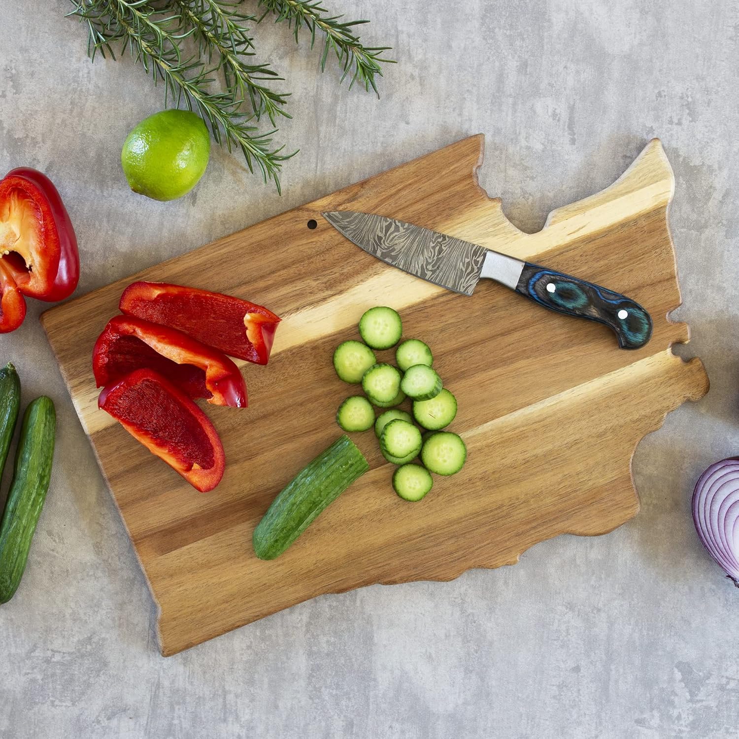 Totally Bamboo Rock & Branch Origins Series Washington State Shaped Cutting Board and Charcuterie Serving Tray, Includes Hang Tie for Wall Display 15.5" x 10" x 0.6" - Image 4