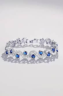 Valentine Gift for Girlfriend Wife Royal Blue Crystal CZ Silver Plated Stylish Bracelet Gifts for Girls Women(9576b)