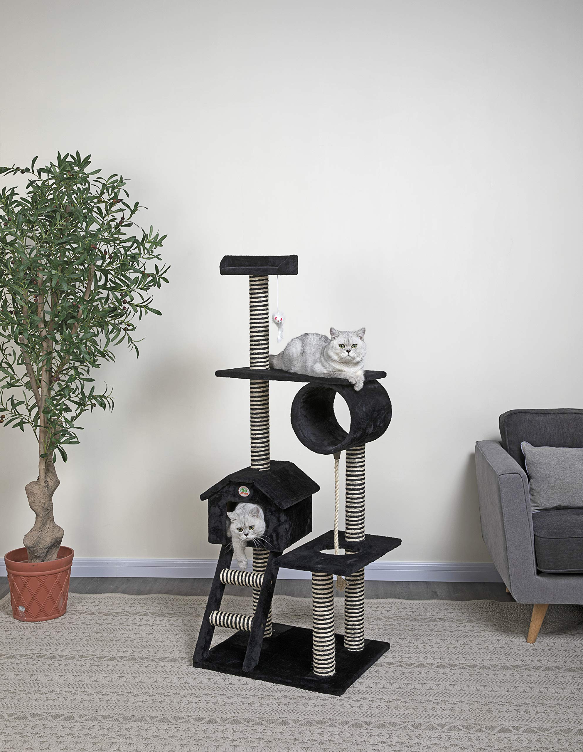 Go Pet Club60″ Black Cat Tree Condo with Sisal Covered Posts (F44)