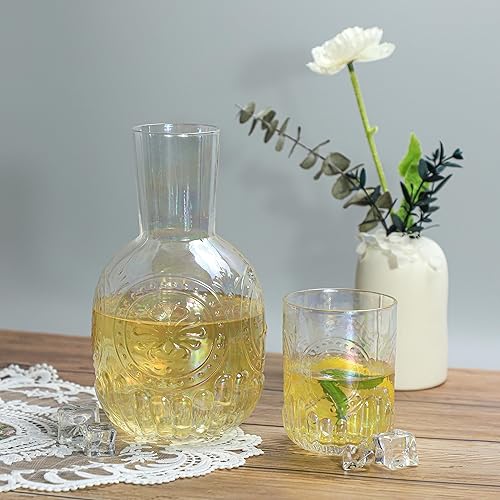 Miniatura 3 de Jarra de Agua para Mesita de Noche de Cristal Retro Transparente con Vaso, Jarra de Cristal en Relieve y Juego Nocturno con Taza