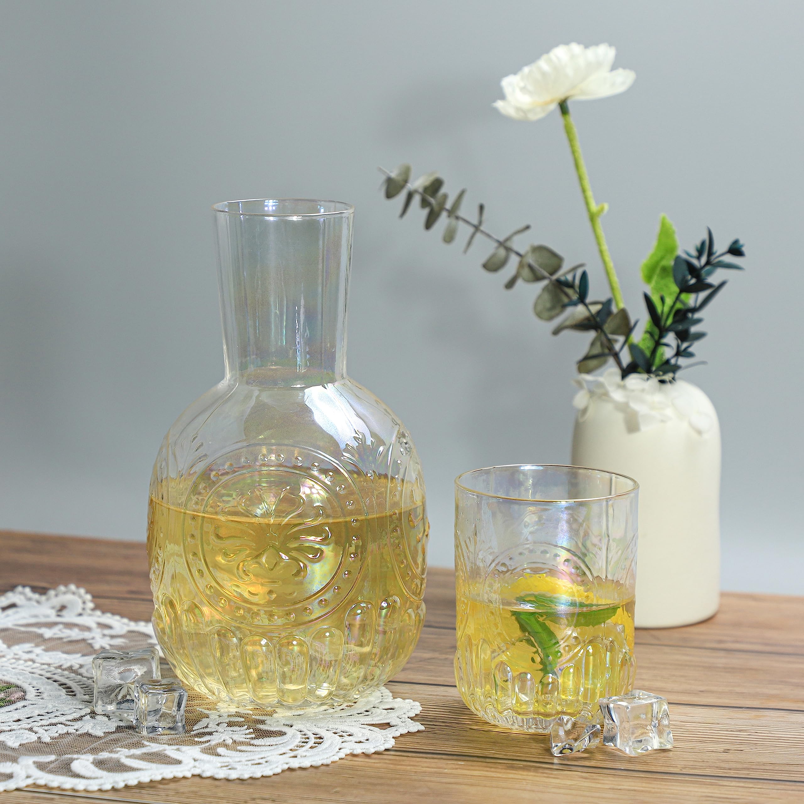 Carafe à eau rétro en verre transparent avec gobelet en verre, pichet en verre et tasse de nuit