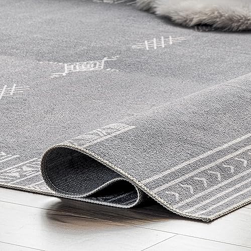 Miniatura 8 de nuLOOM Arina - Alfombra tribal simple, lavable a máquina, 5 x 8 pulgadas, color gris