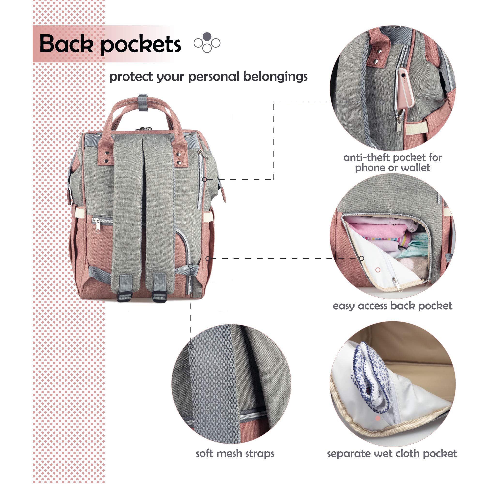 Baby Wickelrucksack, Babytasche für Reise, Wickeltasche Große Kapazität, Multifach Reise Rucksack Wasserdicht Fächer Babyflaschehälter