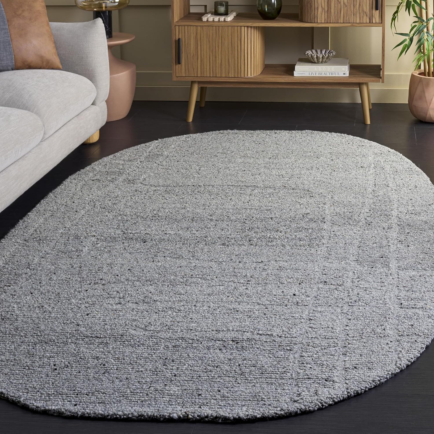 SAFAVIEH Harvest Collection Area Rug - 8' x 10' Oval, Grey, Handmade Wool, Ideal for Living Room, Bedroom, Dining Space (HVT503F)