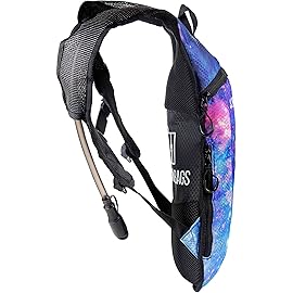 SOJOURNER Hydration Pack Backpack - 2L Water Bladder Included for Festivals, Raves, Hiking, Biking, Climbing, Running and More (Galaxy 1)