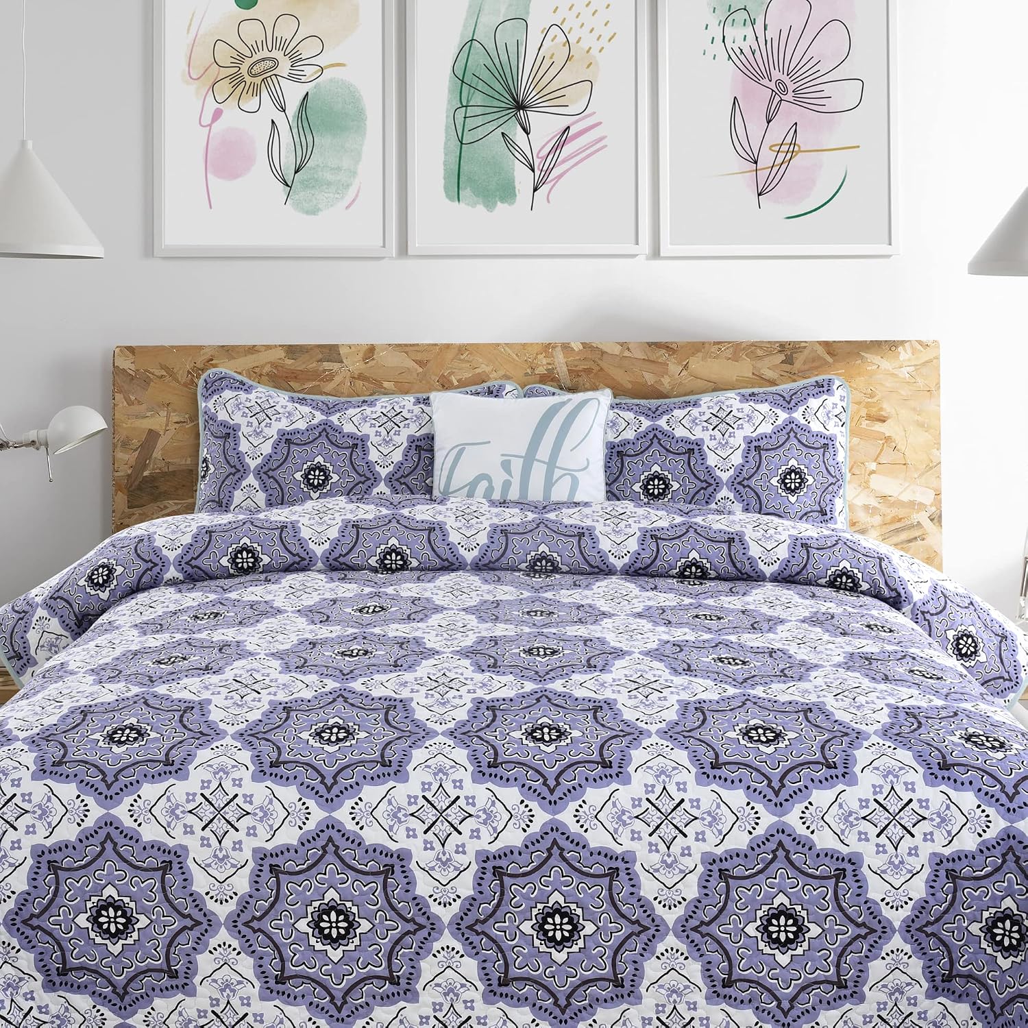 Hannah Linen Queen Quilt Set - 4 Piece Quilt Sets - Lightweight Microfiber - 1 Quilt, 1 Decorative Pillow and 2 Matching Quilted Pillow Shams| Quilts Queen Size (Queen, Navy Blush Greyson)