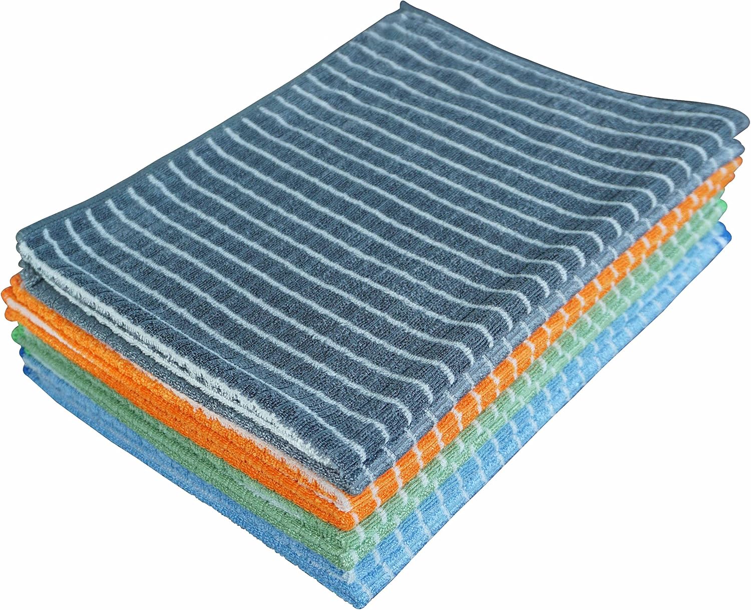 Gryeer Bamboo and Microfiber Kitchen Towels - 8 Pack ( 2 Cool Gray, 2 Blue, 2 Green, 2 Orange) - Super Soft, Absorbent Dish Towels, 18 x 26 Inch
