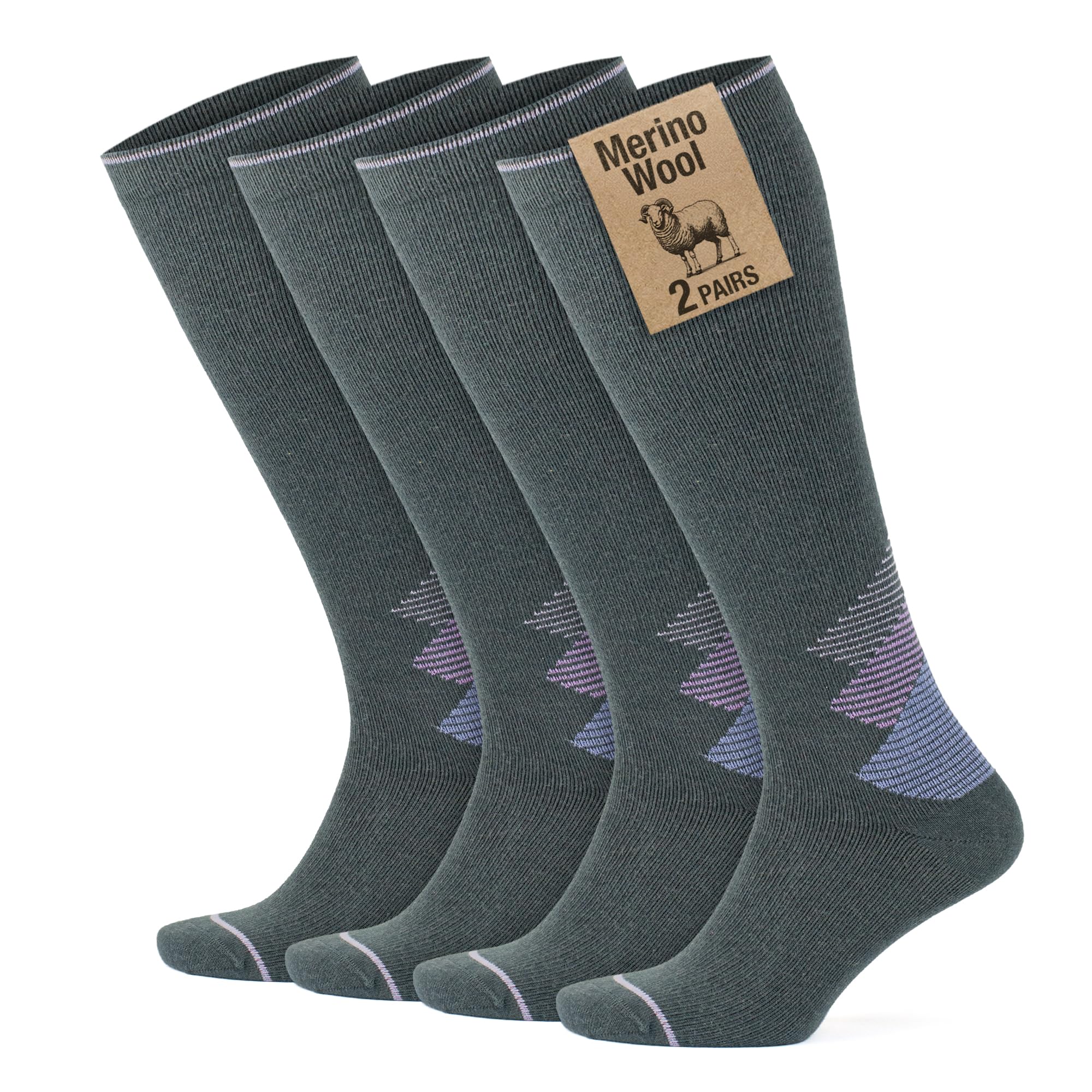 GoWith Calze a compressione in lana merino, 15-20 mmHg, termiche, da viaggio, imbottite al ginocchio, per uomo e donna