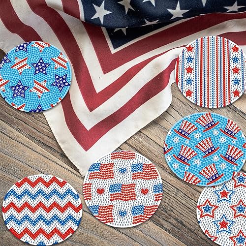 Miniatura 5 de 8 posavasos patrióticos de diamantes con soporte para bricolaje, lindos posavasos de arte de diamantes del 4 de julio, Día de la Independencia 5D