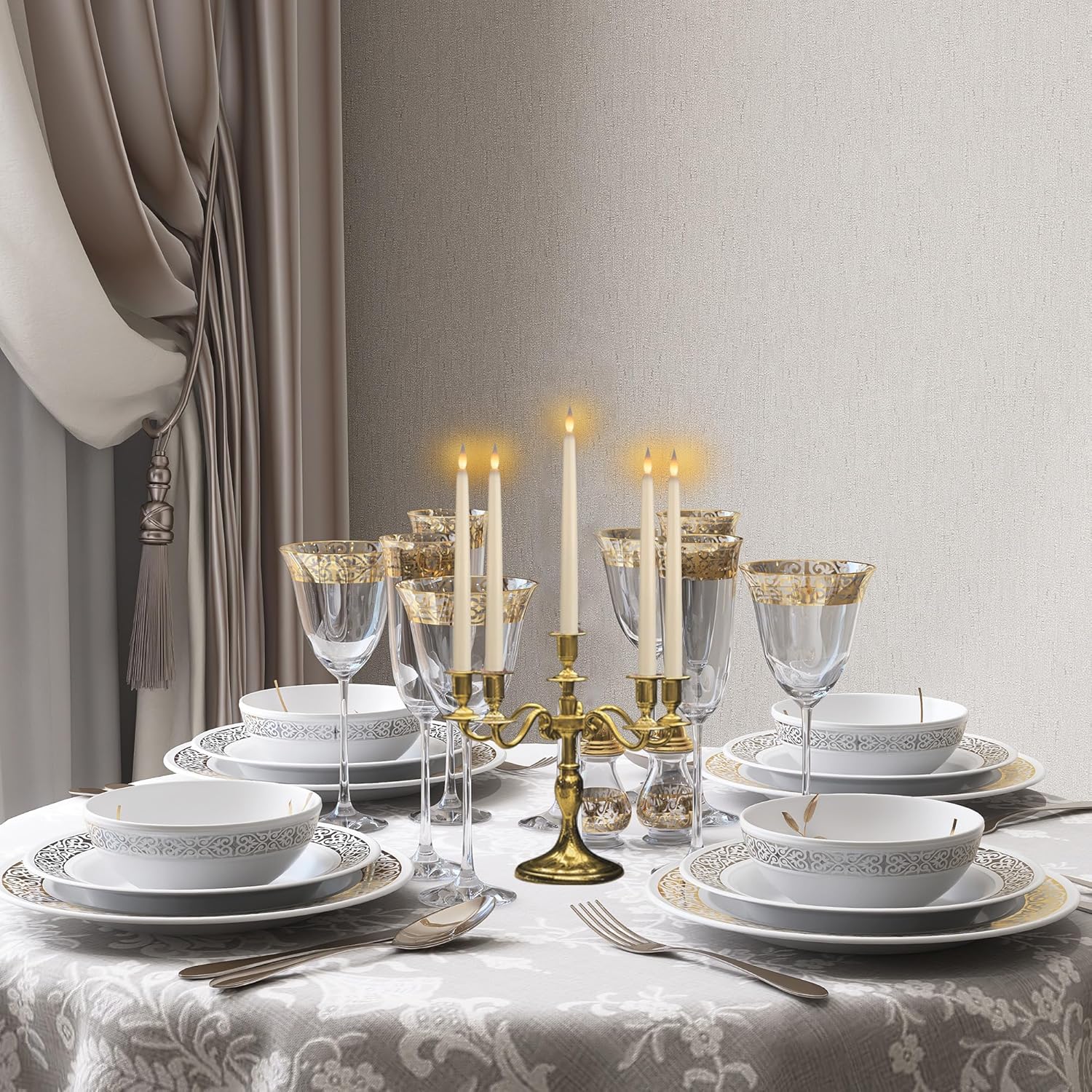 12 Pack, 11" LED Flameless Ivory Taper Flickering Candles Lights, Clickable On/Off Button, Battery Operated Candlesticks for Holiday Christmas Hanukkah Menorah Candelabra Wedding Window